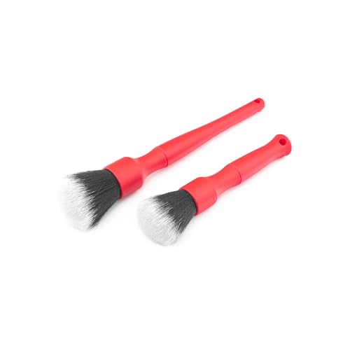 Synthetic Detailing Brush Set - Long & Short Brush - Ultra-Soft Interior Car Cleaning Brushes for, Screens, Emblems, & Tight Spaces - Red