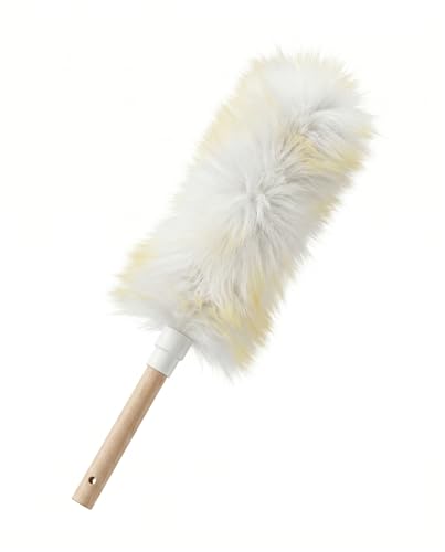 2Ft Pure Lambswool Duster with Solid Wood Handle, Non-Scratch Dusting Wand with Natural Lanolin for Cleaning Ceiling Fans, Window Blinds, Keyboards and Dashboards (Gradient Yellow, 2Ft)