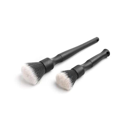Synthetic Detailing Brush Set - Long & Short Brush - Ultra-Soft Interior Car Cleaning Brushes for, Screens, Emblems, & Tight Spaces - Black