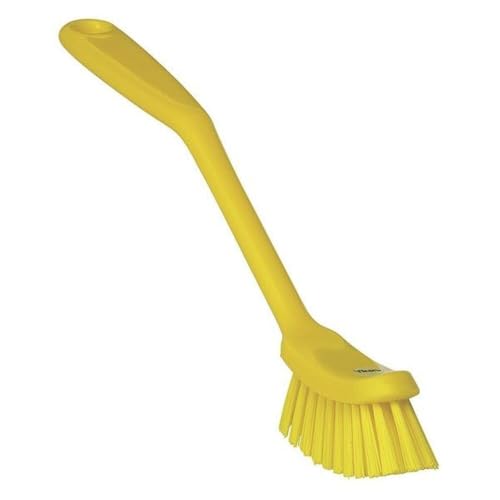Fine Dish Brush - Heavy-Duty, Narrow, Slip-Resistant Cleaning Brush, Polypropylene, Polyester Bristle, 11 Inch, Yellow, (42876)