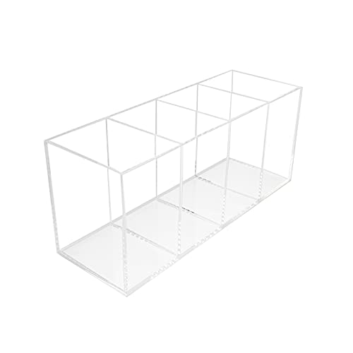 Acrylic Pen Holder 4 Compartments,Clear Pen Holder Makeup Brush Holder