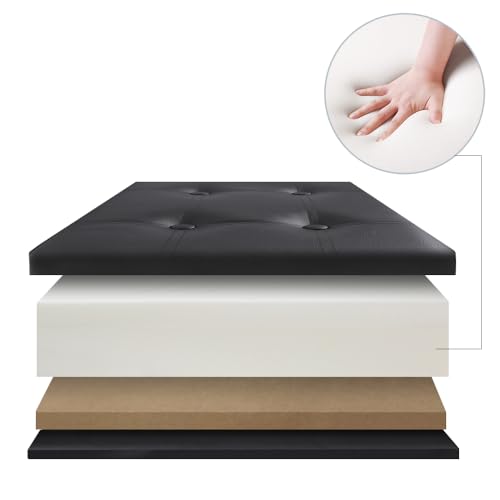 43 Inch Folding Storage Ottoman Bench Hold up 700lbs Ottoman with Storage Chest Foam Seat Padded Foot Rest Stool Faux Leather Bedroom Bench with Storage Coffee Table Black - view 5