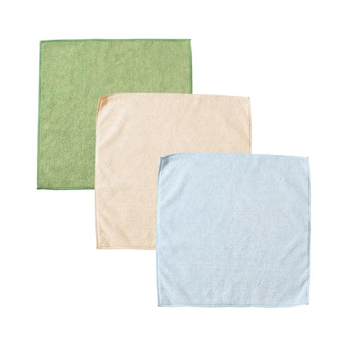 Colorful Microfiber Cleaning Cloth Set, Includes Blue, Green and Cream Kitchen and Home Cleaning Towels