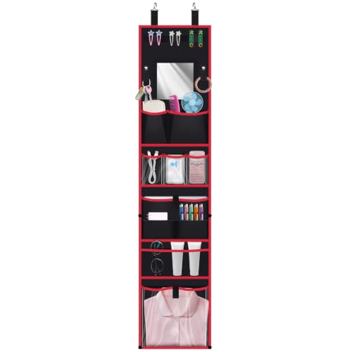 Hanging Locker Organizer with Mirror School Locker, Black and Red