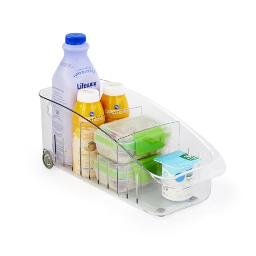 RollOut Fridge Drawer 6", BPA-Free Clear Rolling Refrigerator Organizer Bin with Adjustable Dividers and Handles for Produce, Food, Meal and Snack Storage