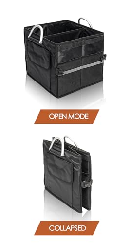 Small Trunk Organizer With Lid, For SUV Car Truck, Black 28L, Foldable Waterproof Oxford Fabric, 2-Compartments With Aluminium Alloy Handle - view 2