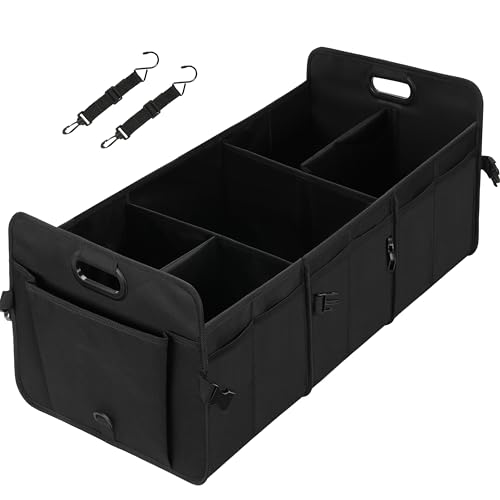 Multi Compartments Collapsible Car Trunk Organizer, 600D Waterproof Oxford Polyester 50L Car Storage with Adjustable Strap & Anti-slip Bottom, for SUV, Truck, Black New