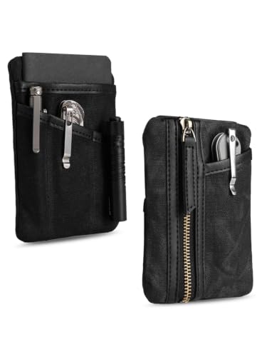 SP6 EDC Pouch, Waxed Canvas Compact Pocket Organizer, EDC Pocket Pouch for Men, Zippered Pocket Pouch, Mini EDC Organizer for Everyday Carry, Multitool Organizer Pouch (Oil Wax Black)
