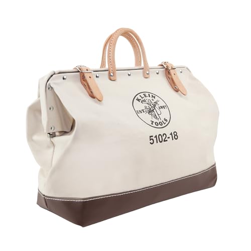 5102-18 Heavy Duty Natural Canvas Tool Bag, Tool Tote, Multi-Purpose Bag with Wide Hinged Opening and Leather Handles, 18-Inch