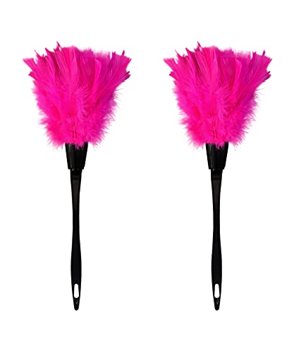 Turkey Feather Dusters for Cleaning Home Blinds Kitchen car Office, Eco-Friendly Reusable （2 pcs Rose red）