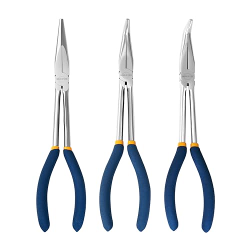 11-Inch Long Reach Needle Nose Pliers, Straight, 45° & 90° Bent