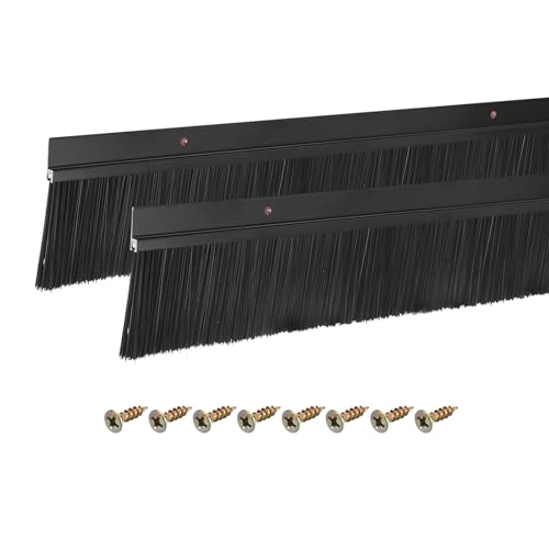 2Pcs Door Brush Bottom Sweep H-Shape Aluminum Alloy Base with 2.4-inch Nylon Brush for Home, Industrial (39-inch L x 3.3-inch W, Black)