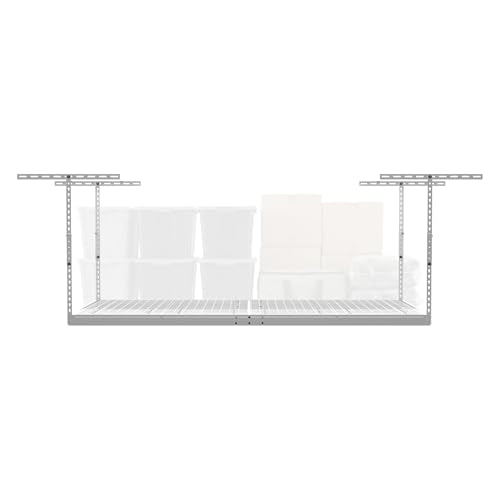 MonsterRax 4x8 Overhead Garage Storage Rack, White, 24"-45" Height