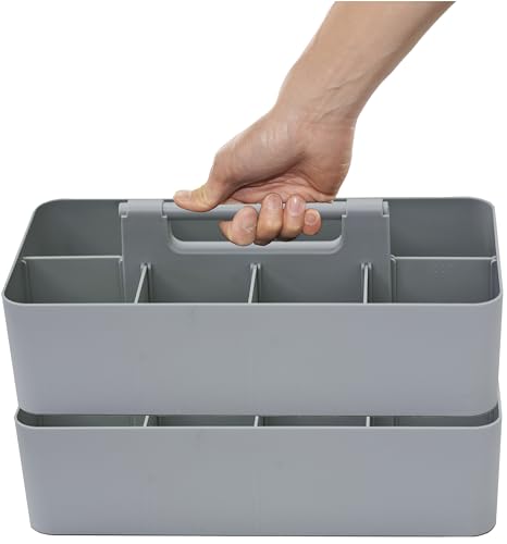 2 PACK - Portable DIY 8 Dividers Durable Plastic Tote Tool & Supply Cleaning Caddy with Handle Made In USA (Orion Gray)