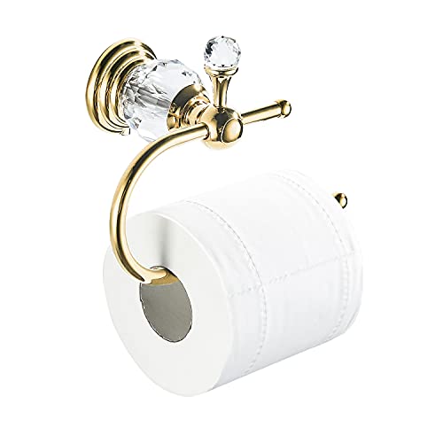 Polished Gold Toilet Paper Holder, Brass Crystal Tissue Holder Bathroom Accessories Wall Mounted