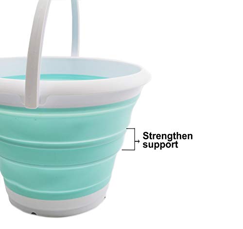 10L (2.64Gallon) Collapsible Fishing Bucket - Foldable Round Tub - Portable Plastic Water Pail - Space Saving Outdoor Waterpot - Trunk Organizer (1, White/Lake Green) - view 5