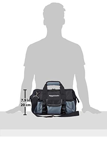 Durable Wear-Resistant Tool Storage Bag with Adjustable Shoulder Strap, Portable Tool Organizer, 16 Pockets, 12 in, Black & Gray - view 6
