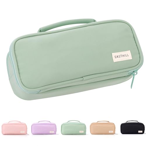 Large Capacity Pencil Case Pen Pouch Organizer Canvas Pencil Bag with Handle School Supplies for Teen Girls-Green