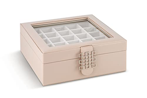 Co Earring Organizer - Classic 50 Section Jewelry Box/Case/Holder for Earrings, Rings, Necklaces, Jewelry, Cufflinks or Collections -2 Layer Small Compartments with Large Glass Top - Sand - view 3