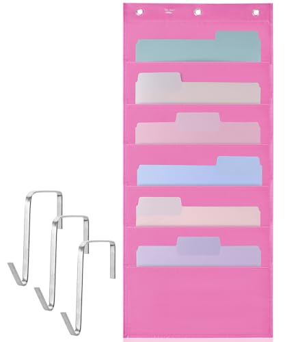 Hanging Wall File Organizer, 6 Pocket, Pink