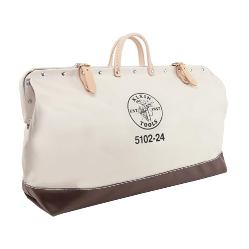 5102-24 Heavy Duty Natural Canvas Tool Bag, Tool Tote, Multi-Purpose Bag with Wide Hinged Opening and Leather Handles, 24-Inch