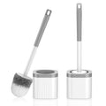 Toilet Brush, 2 Pack Compact Toilet Bowl Brush and Holder Set with Nylon Bristles Toilet Cleaner Brush Hidden Toilet Scrubber Brush for Bathroom Cleaning, Grey & White