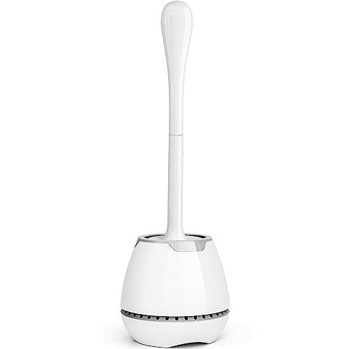 Toilet Brush and Holder, Toilet Bowl Brush with Ventilated Holder and Ergonomic Long Handle, Durable Bristles Toilet Scrubber Set for Bathroom Cleaning