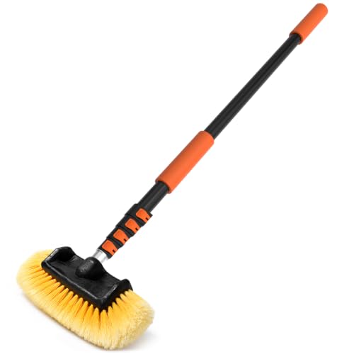 12FT Car Wash Brush with Long Handle, Car Cleaning Brush with 12 Inch Soft Bristle, Solar Panels Cleaner with Telescoping Pole for RV, Truck, Boat, House Siding