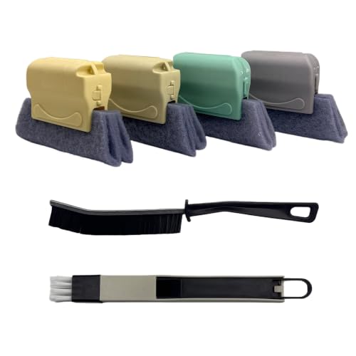 Window Track Cleaning Tool Set, 4Pcs Washable Sponge Brushes with Corner Scraper & Detachable Head, Deep Clean for Window Grooves, Sliding Doors, Tile Grout, Air Vents & Keyboard Gaps