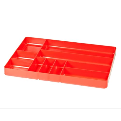 10 Compartment Drawer Organizer: Heavy Duty Stackable Tray for Automotive Garage Tool Organization - Low-Profile Toolbox Storage - Nuts and Bolts, Tools, Parts, Easy to Clean - Red