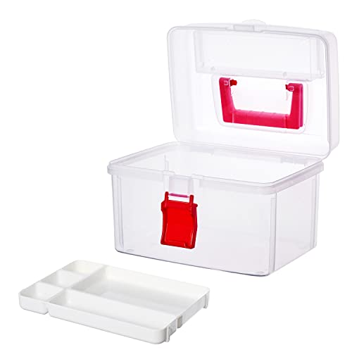 10 Inch Clear First Aid Bin with Tray & Quick Access Lid, Red - view 7