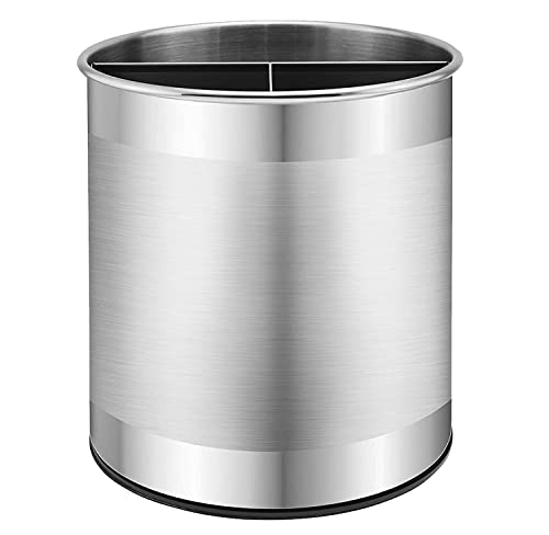 Extra Large Stainless Steel Kitchen Utensil Holder - 360° Rotating Utensil Caddy - Weighted Base for Stability - Countertop Organizer Crock With Removable Divider (Brushed Stainless Steel)