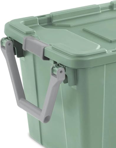 Storage Bin 40 Gallon 160 Qt Wheeled Industrial Tote Plastic Rolling Stacker Storage Box, Tough Lidded Stackable Storage Container for Home, Garage, and Camping Green Sage Base and Lid 2 PACK - view 3