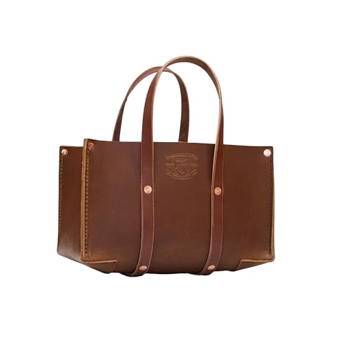Buffalo Leather Tote Tool Bag For Hand Tools, Gardening, Outdoorsmen, Heavy Duty Premium Storage Leather Organizer - USA (Golden Brown)