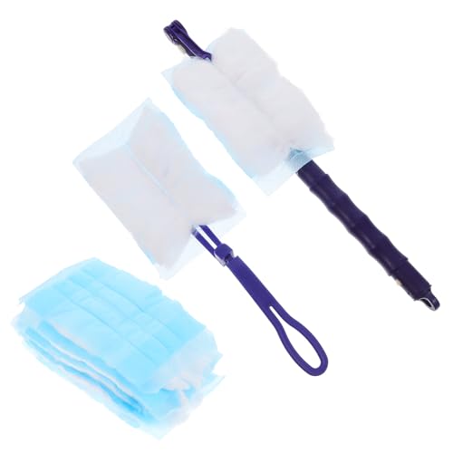 Electrostatic Duster Refills 20pcs Flat Head with Blue Short Handle and Extendable Long Handle, Microfiber Cleaning Dust Remover for Household and Desktop Cleaning