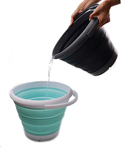 10L (2.64Gallon) Collapsible Fishing Bucket - Foldable Round Tub - Portable Plastic Water Pail - Space Saving Outdoor Waterpot - Trunk Organizer (1, White/Lake Green) - view 6