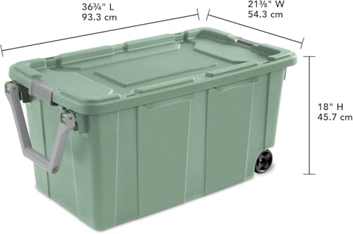 Storage Bin 40 Gallon 160 Qt Wheeled Industrial Tote Plastic Rolling Stacker Storage Box, Tough Lidded Stackable Storage Container for Home, Garage, and Camping Green Sage Base and Lid 2 PACK - view 5