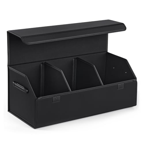 Car Trunk Organizer for SUV & Sedan - Magnetic Lid, Large Capacity PU Leather Waterproof Foldable Storage Box, Adjustable Dividers and Side Handles, Tools, Snacks & Auto Accessories, 29.5"x13"x11.4"