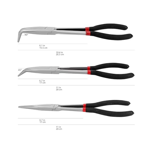 Extra Long Reach Needle Nose Pliers Tool Set for Narrow Spaces, Versatile, 3-Piece, Black - view 5