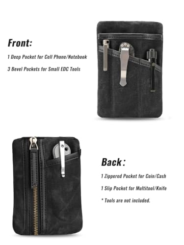 SP6 EDC Pouch, Waxed Canvas Compact Pocket Organizer, EDC Pocket Pouch for Men, Zippered Pocket Pouch, Mini EDC Organizer for Everyday Carry, Multitool Organizer Pouch (Oil Wax Black) - view 4
