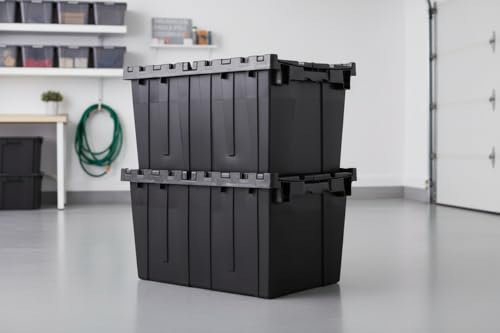 Hudson Exchange 21.9 x 15.2 x 12.8” (3 Pack) Storage Tote Distribution Container with Hinged Attached Lid, Black - view 2