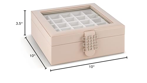 Co Earring Organizer - Classic 50 Section Jewelry Box/Case/Holder for Earrings, Rings, Necklaces, Jewelry, Cufflinks or Collections -2 Layer Small Compartments with Large Glass Top - Sand - view 7