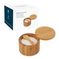 Bamboo Salt Cellar Bowl Box Container with Built-in Spoon, Elegant Kitchen Salt Dish Holder Saver Jar with Swivel Magnetic Lid to Storage Pepper Spice, 6OZ