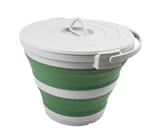 10L (2.64Gallon) Collapsible Fishing Bucket with Locking Lid - Portable Plastic Water Pail - Space Saving Outdoor Waterpot - Trunk Organizer for All Types of Vehicles (Grey/Dark Sea Green) - view 4