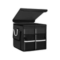 Trunk Organizer With Lid, Collapsible Waterproof Oxford Car Organizer with Aluminum Handle Base Plate, 2-Compartment 28L Sturdy Trunk Cargo Storage Organizer for RV SUV Truck (Black)
