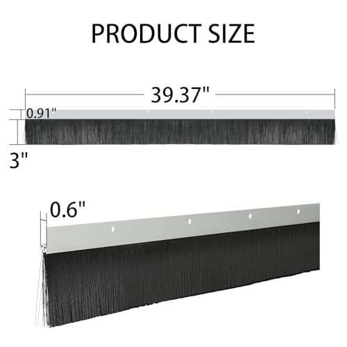 Garage Door Brush Seal, Double Layer Door Brush Sweep 3 Pack, 3" x 39.37" Heavy Duty Aluminum Seal, Screw-On Gap Blocker for Wide Gaps, Roll-Up & Exterior Doors (9.8FT) - view 2