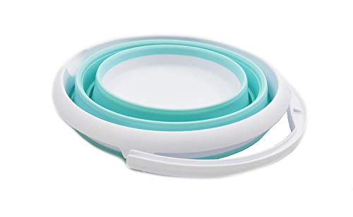10L (2.64Gallon) Collapsible Fishing Bucket - Foldable Round Tub - Portable Plastic Water Pail - Space Saving Outdoor Waterpot - Trunk Organizer (1, White/Lake Green) - view 2