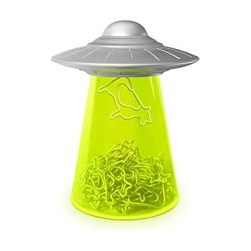 Genuine Fred Filing Saucer Paperclip Dispenser UFO Holder with Cow Paperclips, Space Themed Desktop Organizer Fun and Functional Desk Accessory for Home and Office