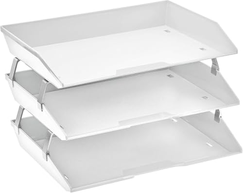 Facility 3 Tier Letter Tray, Side Load, Letter Size/A4, Desktop File Organizer, Plastic (White Color)