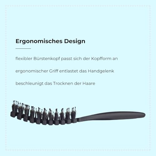 Vent Brush (Slim) | Hair Brush for Gentle Detangling and Massaging. Hair Brush with Ergonomic Handle, with Natural Bristles and Nylon Pins for Healthy Hair | Colour: Black - view 3